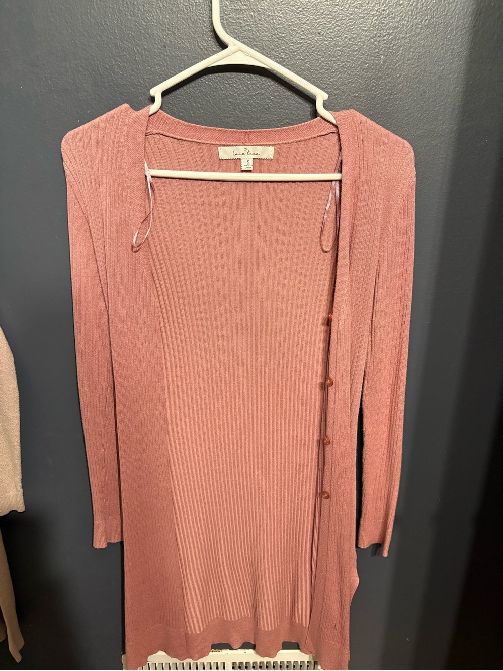 Love Tree - Dusty Rose Ribbed Long Cardigan